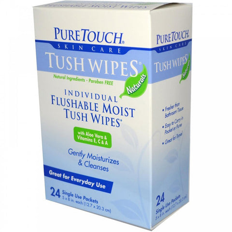 Puretouch Skin Care - Puretouch Tush Wipes Flushable -- 24 Wipes