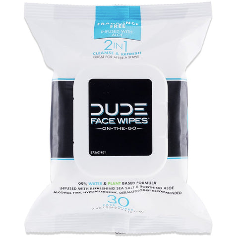 DUDE WIPES - Unscented Face Wipes Infused with Sea Salt & Aloe Sensitive Skin