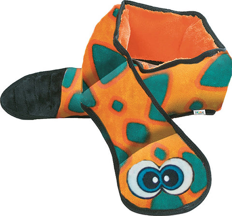 OUTWARD HOUND - Invincibles Plush Snake Orange/Blue Dog Toy