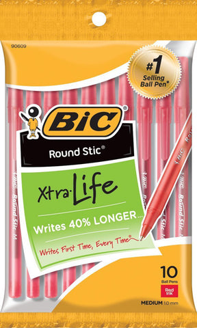 BIC - Round Stic Ball Pens Medium Point Red