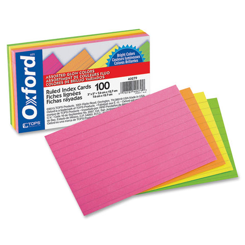 OXFORD - Ruled Index Cards 3 x 5 Glow Green/Yellow, Orange/Pink