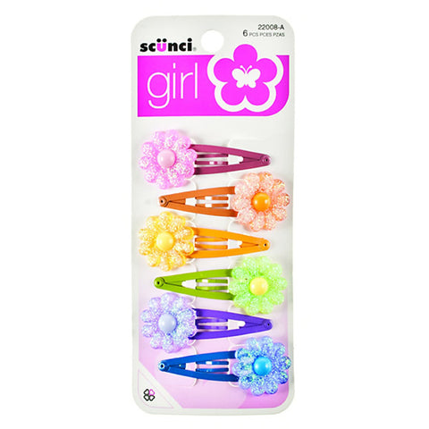 SCUNCI - Girl Flower Snap Clips Assorted Colors 5.5cm