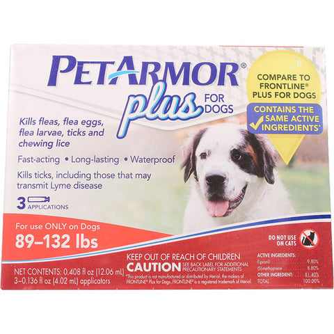 PETARMOR - Plus for Dogs Flea and Tick Squeeze-On 89-132 Lbs.