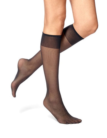 NO NONSENSE - Women's Sheer Toe Knee Highs Plus Size Off Black