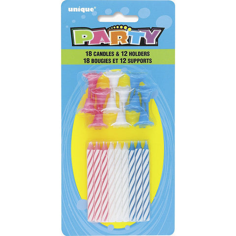 UNIQUE - Striped Birthday Candles with Holders