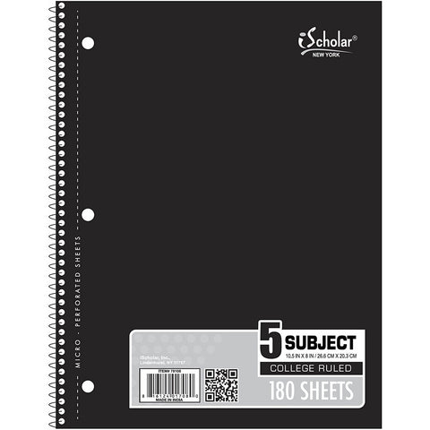 iSCHOLAR - 5-Subject Wirebound Notebook College Ruled, 10.5" x 8"
