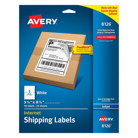 AVERY - Internet Shipping Labels with TrueBlock Technology for Inkjet Printers 5-1/2" x 8-1/2"