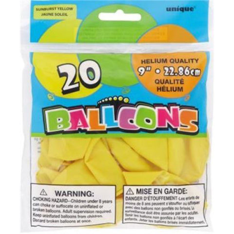 UNIQUE - 9" Latex Yellow Balloons